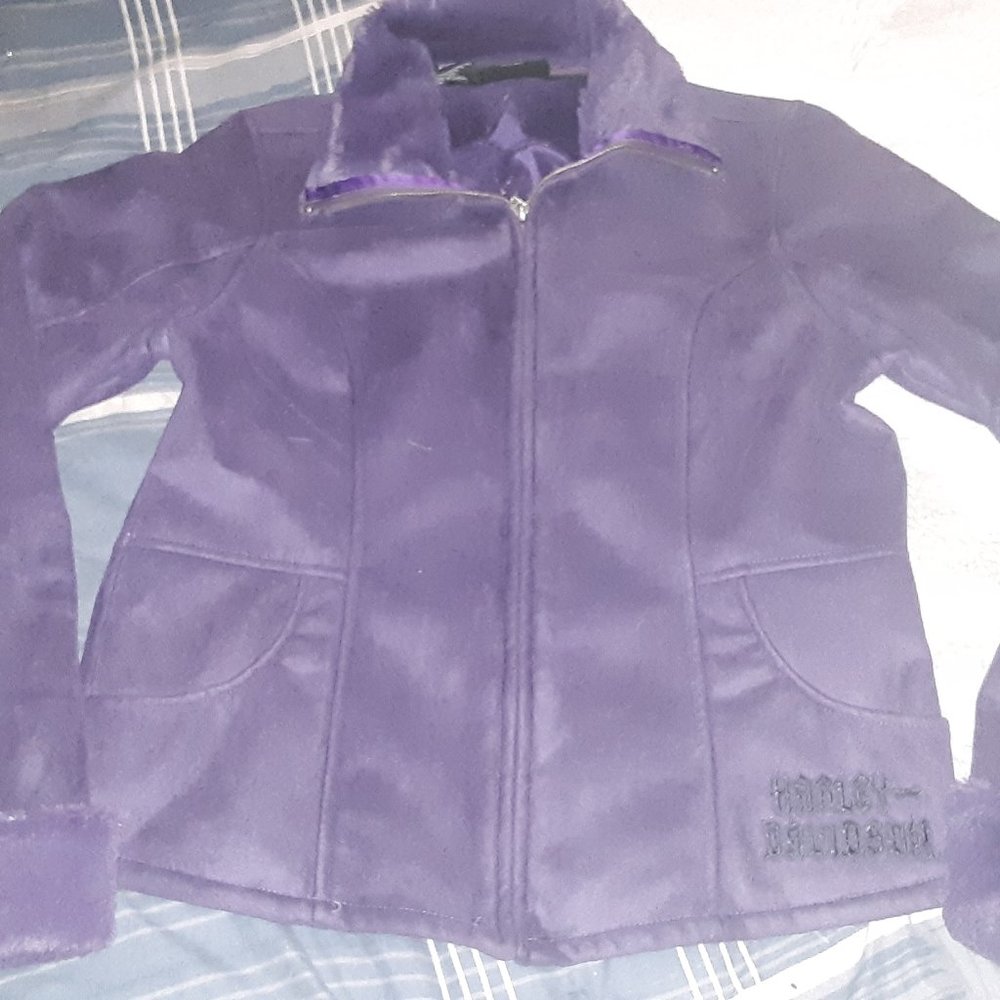 Womens Vintage Harley Davidson faux Fur Purple Jacket Coat Medium